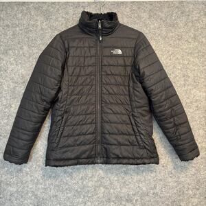 North Face Jacket Girls XL Black Reversible Fleece Lined Full Zip Puffer Warm